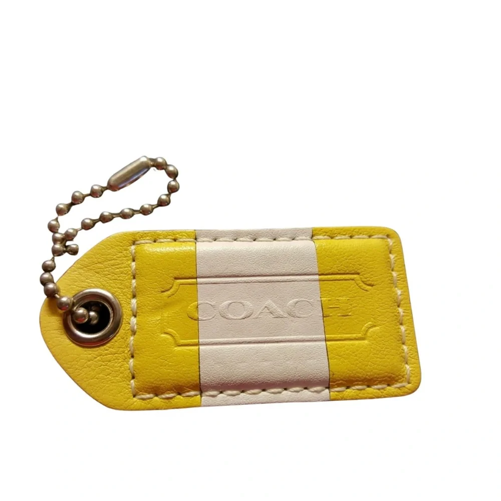 COACH Yellow & White Leather Key Tag with Chain